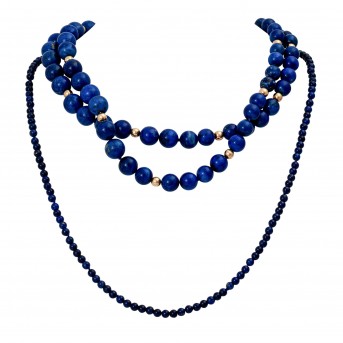 Lapis lazuli necklace, 3-row.