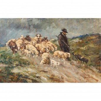 VAN DER HEIDE, J. WILHELM (1878-1956), "Landscape with shepherd and flock".