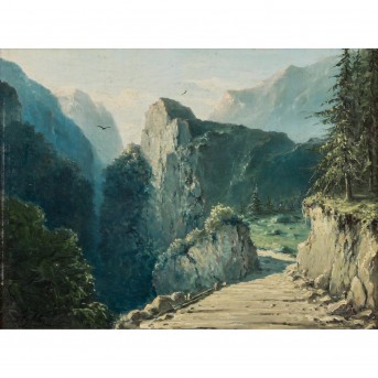 HYBLER, STANISLAV (b. 1924), "Path in the high mountains on the edge of the gorge",