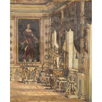 SEWOHL, WALDEMAR (Wismar 1887-1967/69 Berlin), 'Schlossinterieur mit Damenportrait',