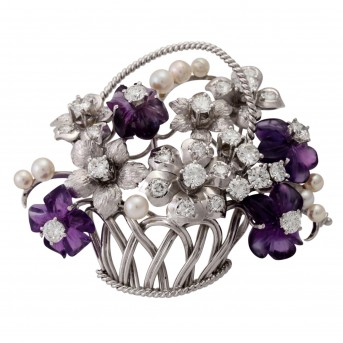 Brosche 'Blumenbouquet' mit Brillanten zus. ca. 2,6 ct,