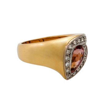 Ring, bes. mit 1 seltenen Padparadscha Saphir-Tropfen und 19 Brill. zus. ca. 0,28 ct. FW/VSI.