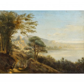 MARIE or MARIA (indistinctly sign., artist/in 19th c.,), "French coast with city on the mountain",