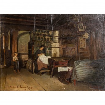 ORTLIEB, FRIEDRICH (Stuttgart 1839-1909 Munich), "Young woman with boys in the parlor",