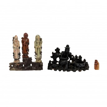 3 Schnitzereien aus Speckstein, CHINA, um 1900: