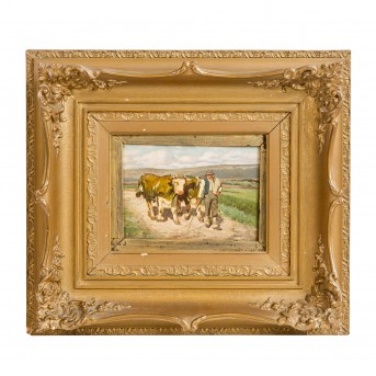 PAULUS, PAUL (1915-2013), 'Bauer mit Ochsengespann in weiter Landschaft',