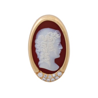 Anhänger, bes. mit 1 Achat-Kamée u. Brillante zus. ca. 0,35 ct. WEISS/SI.