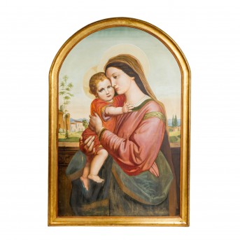 NACARIAN PAINTER 2nd half 19th century, 'Madonna with child in front of a landscape',