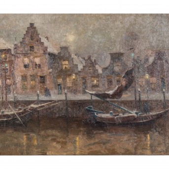 CÉLOS, JULIEN (1884-1953) 'Boats in a foggy river port'. 