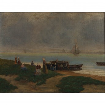 MALER DES 20. JAHRHUNDERTS 'Frauen am Strand, die auf die Rückkehr der Fischer warten'