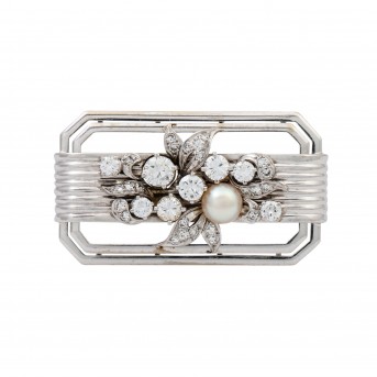 Brosche mit 8 Brillanten zus. ca. 1,5 ct,