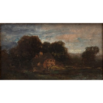 MONOGRAMMIST AK (Maler/in 19./20. Jh., 'Haus unter Bäumen am See',