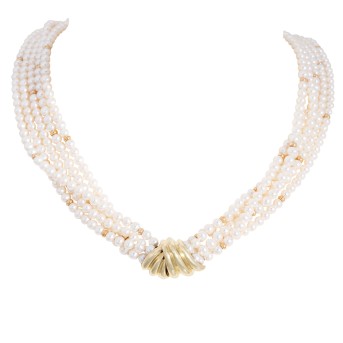 Collier aus Süßwasserperlen, 5-reihig,