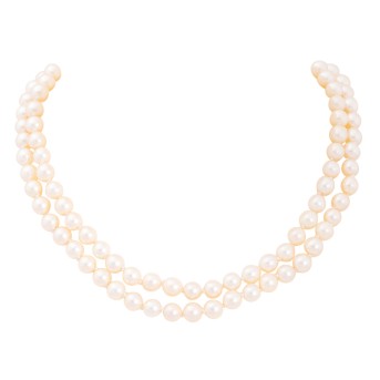 Perlkette, 110 weiß-cremfarbenen Akoyaperlen,