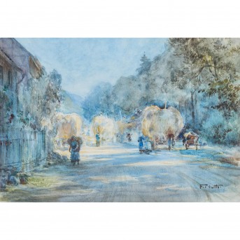 HUTH, FRANZ (1876-1970), 'Heuernte am Rande des Dorfes',