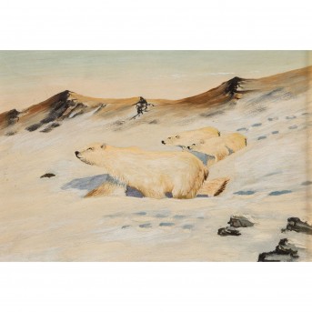 MALER/IN 20. Jh., 'Eisbärin mit zwei jungen Eisbären',