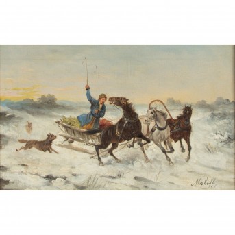 MALER DES FRÜHEN 20. JAHRHUNDERTS 'Bauer in Pferdeschlitten'