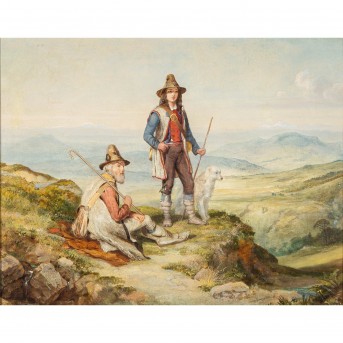 PAINTER OF THE 19th CENTURY 'Two Italian shepherds resting in the mountain'.