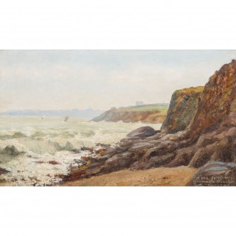 MARINENMALER 'Küstenlandschaft mit einer Stadt am Horizont'.