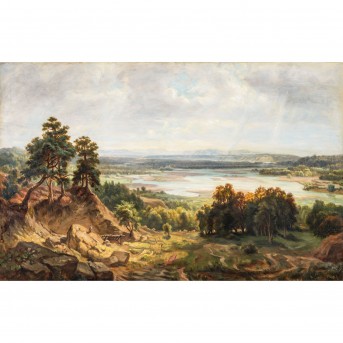 MALER DES 19. JAHRHUNDERTS 'Landschaft mit Bergkette am Horizont'.