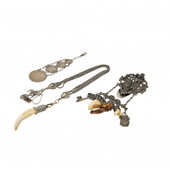 3-piece convolute traditional costume jewelry made of silver, 