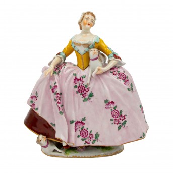 CARL THIEME CARL THIEME, Potschappel 'Rokokodame mit 2 Hunden', Marke ab 1914.