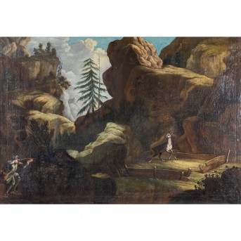 MALER/IN des Alpenraumes 18. Jh., wohl Schweiz, 'Jagd einer Gemse',