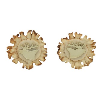 Pair of cufflinks 'roaring stag' made from horn slices, 