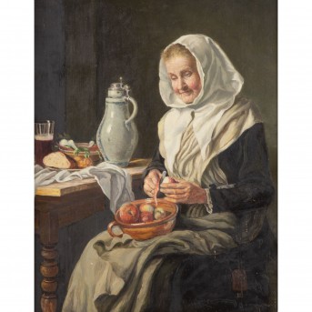 KOPIST 'A woman peels apples'.