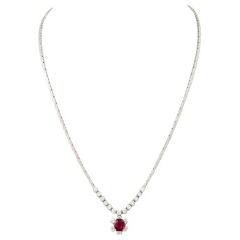 Collier, bes. mit 1 feinen Siam Rubin ca. 1,2 cts.