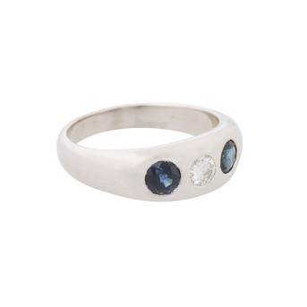 Band ring with brilliant-cut diamond and 2 sapphires,