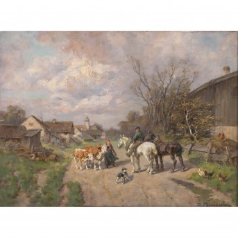 THOMASSIN, DÉSIRÉ (1858-1933), 'Meeting in front of the village',