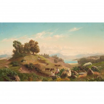 SCHULTZE, Robert, ATTRIBUIERT (1828-1910), 'Hirten in weit Hügellandschaft', 