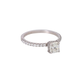 Ring with emerald-cut diamond 1.02 cts. WHITE H/VSI. 