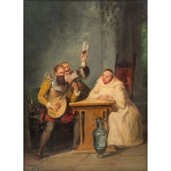 GAISSER, JAKOB EMANUEL (1825-1899) 'Drinking Musicians and Monk' 