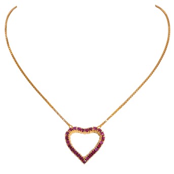 Collier mit 25 Rubinen in Herz gefasst,