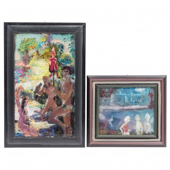 SETZ, MELCHIOR (1904-1989), 2 Hinterglasbilder 'Badende am Strand',