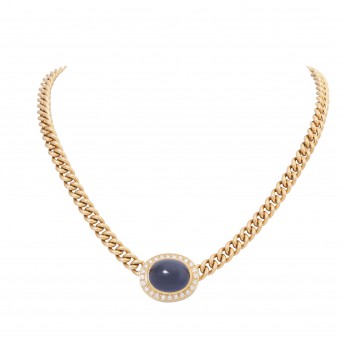 Collier, Panzerkette mit Saphircabochon,