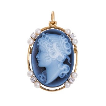 Anhänger/Brosche mit Achatgemme,