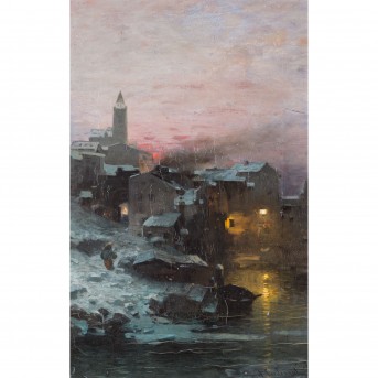 LERTINANT, ALFRED (XIX) 'Sunset over a snow-covered village'
