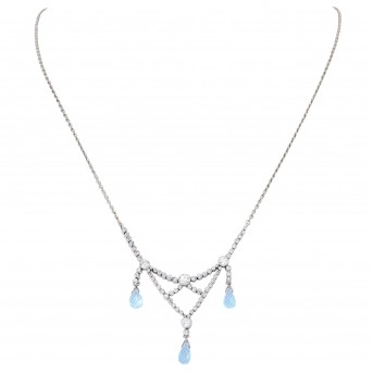 Art Deco Collier mit 3 Aquamarinen