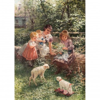 NEUBER, HERMANN (Austria, active around 1891-1907), 'Playing children with lamb',