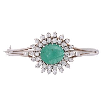 Brosche mit Smaragdcabochon ca. 11 ct