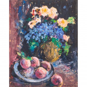 METZGER, HERMANN (1896-1971) 'Bouquet of flowers and plate with apples' 1957