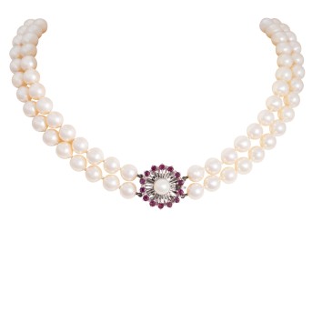 Perlkette, 2 reihig, 100 Akoya-Zuchtperlen,