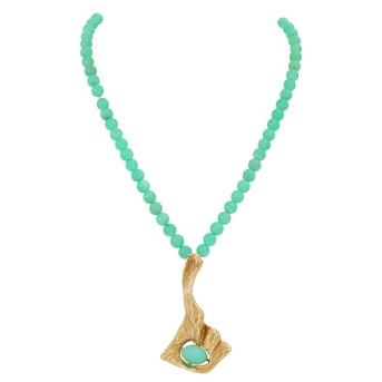 Chrysoprase bead necklace with pendant,