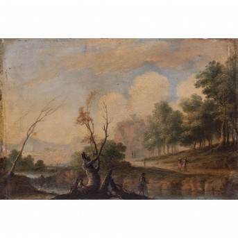 KONINCK, Jakob I, ATTRIBUIERT (um 1614-1708), 'Flusslandschaft Jägern und Angler',