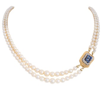 Pearl necklace, 2-row, white-