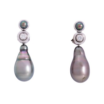 Paar Ohrhänger mit grauen Tahitizuchtperlen,