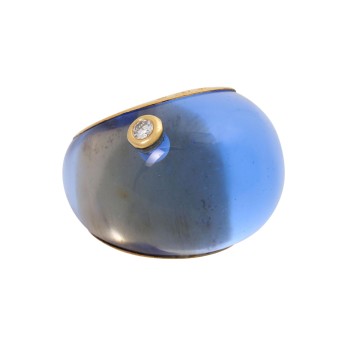 Designerring mit blauem Acrylglas und Brillant von ca. 0,1 ct,